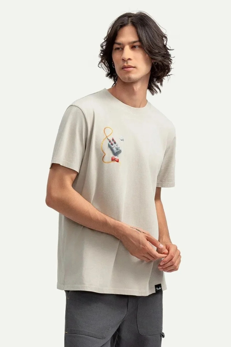 KAFT Beige Guitar Design Print T-Shirt/33760